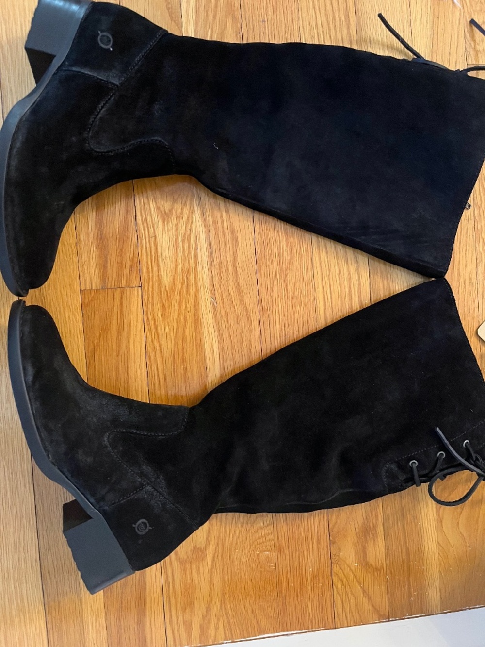 NEW Black Suede Leather Born Boots, Size 7, knee length